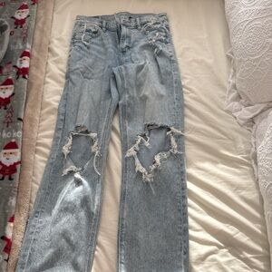 American Eagle Outfitters Light Blue Distressed Straight Leg Jeans